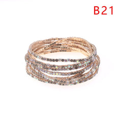 5pcs Fashion Rhinestone Stretch Gold Bracelets Femme Elastic Crystal Bracelets For Women Bling Girl Gift Wedding Bridal Jewelry
