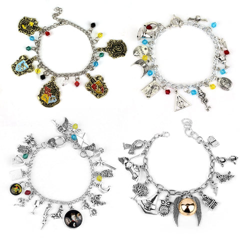 Movie HP Potter Deathly Hallows Bracelet Time Turner Hogwarts School Logo Bangles Bracelets for Women Men Jewelry Gift