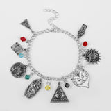 Movie HP Potter Deathly Hallows Bracelet Time Turner Hogwarts School Logo Bangles Bracelets for Women Men Jewelry Gift