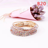 5pcs Fashion Rhinestone Stretch Gold Bracelets Femme Elastic Crystal Bracelets For Women Bling Girl Gift Wedding Bridal Jewelry